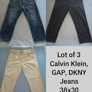 Lot of 3 Men’s Pants 38x30 GAP Jeans, Calvin Klein Black, DKNY Khaki‎ Bundle
